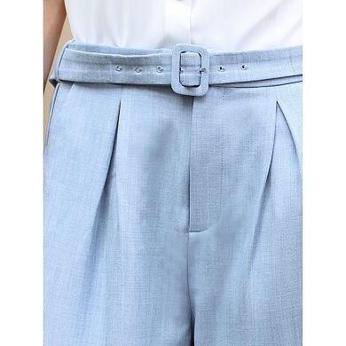 Women's Work Pant Wide Leg Belted Business Casual Straight Long Trousers
