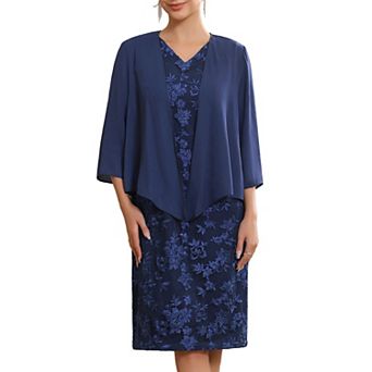 Women's Mother of Bride Dresses with Chiffon Shrug Gown Evening Sleeveless Embroidery Floral Sets