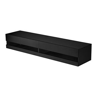 Wall-Mount TV Stand with LED Lighting and Quiet-Close Storage Doors Black