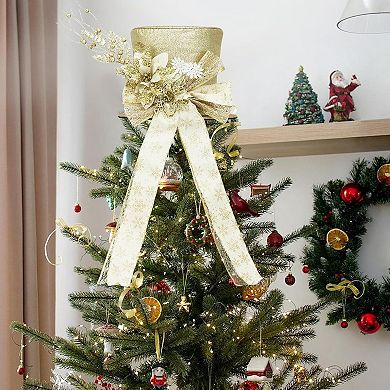 Luxury Sparkling Christmas Tree Topper Bow - Glitter Xmas Tree Top Decorations for Holiday