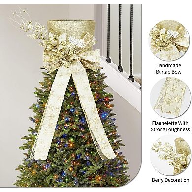 Luxury Sparkling Christmas Tree Topper Bow - Glitter Xmas Tree Top Decorations for Holiday