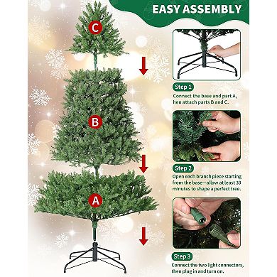 Artificial Christmas Tree,Pre-Lit Christmas Tree, PE/PVC Tips, Easy Setup 3 Steps, Flame Retardant