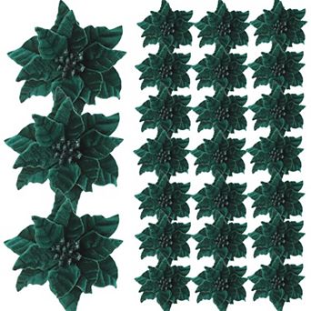 24 pc Poinsettia Flowers Artificial, 6.3 in Large Velvet Christmas Flowers with Stems, Floral Picks
