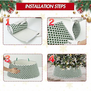 Christmas Tree Collar Decoration,Diamond-Grid Design Plush Christmas Tree Skirt with 2 Matching Clip