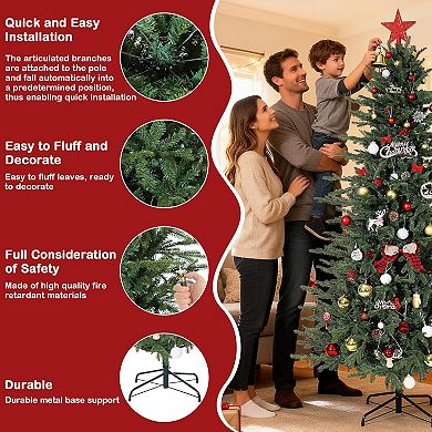 Pre-Lit Artificial Christmas Tree, 8 Adjustable Light Modes,PVC Branches, Metal Hinges & Sturdy Base