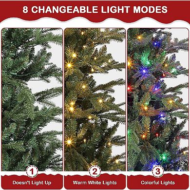 Pre-Lit Artificial Christmas Tree, 8 Adjustable Light Modes,PVC Branches, Metal Hinges & Sturdy Base