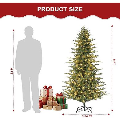 Pre-Lit Artificial Christmas Tree, 8 Adjustable Light Modes,PVC Branches, Metal Hinges & Sturdy Base