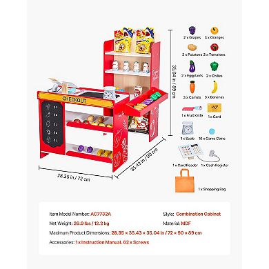 Wooden Grocery Store Playset with Conveyor Belt, Scanner & Cash Register