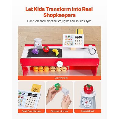 Wooden Grocery Store Playset with Conveyor Belt, Scanner & Cash Register