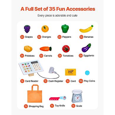 Wooden Grocery Store Playset with Conveyor Belt, Scanner & Cash Register