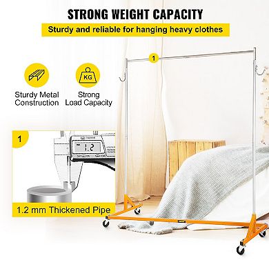 Z Rack Industrial Rolling Garment Rack Steel Base Commercial Use Orange