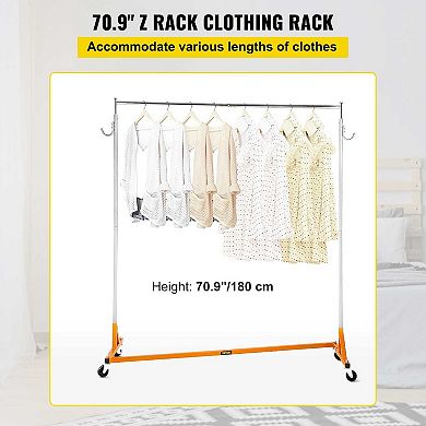 Z Rack Industrial Rolling Garment Rack Steel Base Commercial Use Orange