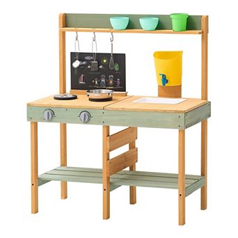 Wooden Mud Kitchen with Planter Box Outdoor Play Kitchen with Sink & Accessories