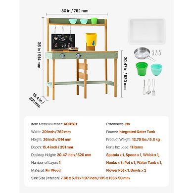 Wooden Mud Kitchen with Planter Box Outdoor Play Kitchen with Sink & Accessories