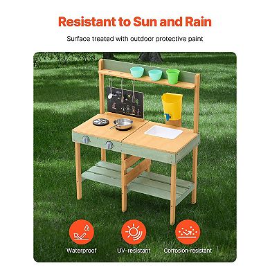 Wooden Mud Kitchen with Planter Box Outdoor Play Kitchen with Sink & Accessories