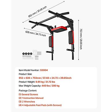 Wall Mounted Pull Up Bar Heavy Duty Dip and Chin-Up Station 440 LB Capacity