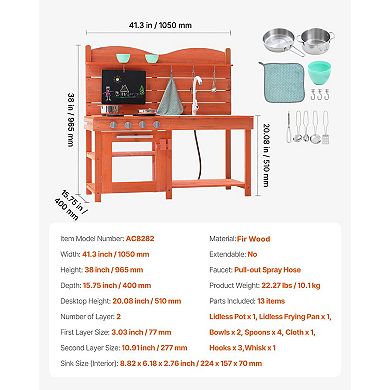 Wooden Mud Kitchen for Kids Outdoor Play Kitchen with Sink, Stove & Accessories