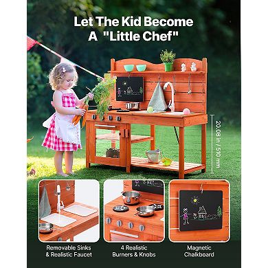Wooden Mud Kitchen for Kids Outdoor Play Kitchen with Sink, Stove & Accessories
