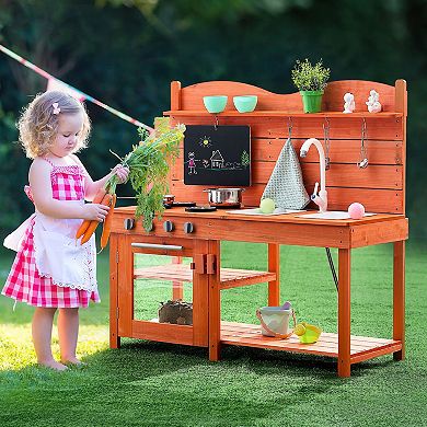 Wooden Mud Kitchen for Kids Outdoor Play Kitchen with Sink, Stove & Accessories