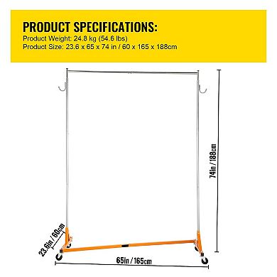 Z Rack Industrial Rolling Garment Rack Adjustable Height Orange (3 Sets)