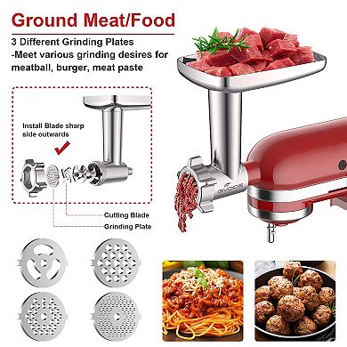 Gvode Meat Grinder Kitchen Attachment for Stand Mixer with 4 Plates, 3 Sausage Tubes & 2 Blades
