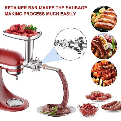 Gvode Meat Grinder Kitchen Attachment for Stand Mixer with 4 Plates, 3 Sausage Tubes & 2 Blades