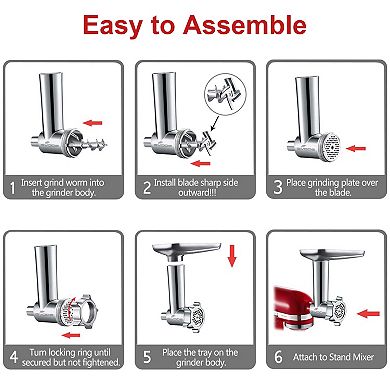 Gvode Meat Grinder Kitchen Attachment for Stand Mixer with 4 Plates, 3 Sausage Tubes & 2 Blades