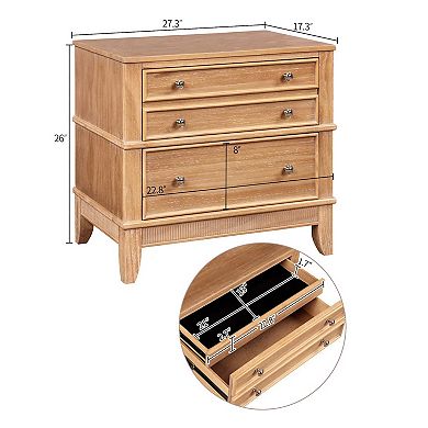 3 Drawer Solid Wood Nightstand Side Table with Full Extension Drawers and Hidden Storage