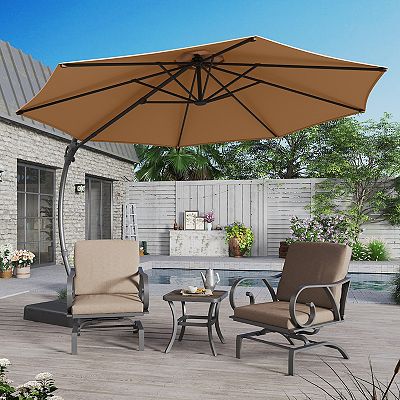 11 FT Outdoor Patio Umbrella with Base Deluxe Curvy Cantilever Umbrella  Offset Hanging Umbrella
