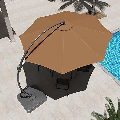 11 FT Outdoor Patio Umbrella with Base Deluxe Curvy Cantilever Umbrella Offset Hanging Umbrella