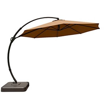 11 FT Outdoor Patio Umbrella with Base Deluxe Curvy Cantilever Umbrella Offset Hanging Umbrella