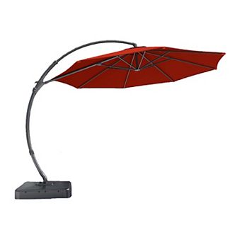 11 FT Outdoor Patio Umbrella with Base Deluxe Curvy Cantilever Umbrella Offset Hanging Umbrella