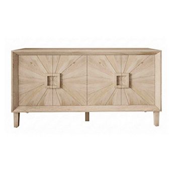 60 Inch Rustic Farmhouse Credenza with Sunburst Doors and Adjustable Shelves