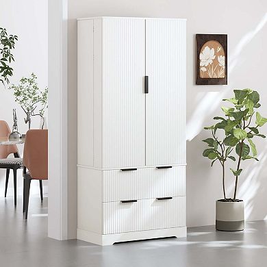 72 Inch Modern Fluted Pantry Cabinet with Drawers and Door Spice Racks