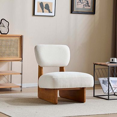 Set of 2 Modern Beige Lounge Chairs with Polyester Upholstery and Solid Wood Base