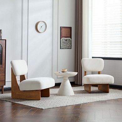 Set of 2 Modern Beige Lounge Chairs with Polyester Upholstery and Solid Wood Base