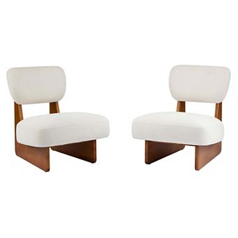 Set of 2 Modern Beige Lounge Chairs with Polyester Upholstery and Solid Wood Base