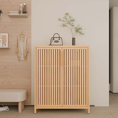 42 Inch Bamboo Storage Cabinet with Shelves for Multi Scene Use