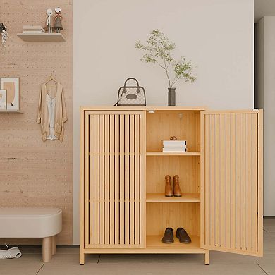 42 Inch Bamboo Storage Cabinet with Shelves for Multi Scene Use