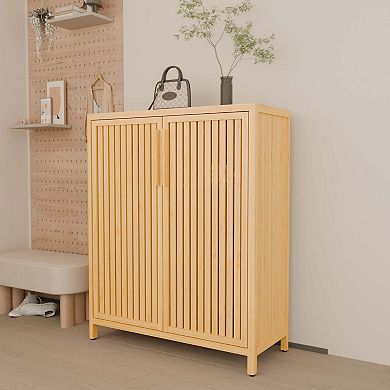 42 Inch Bamboo Storage Cabinet with Shelves for Multi Scene Use