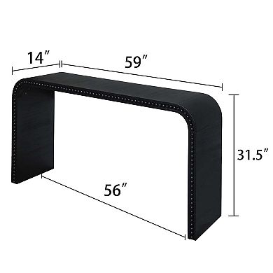 59 Inch Curved Waterfall Console Table with Wood Bead Trim for Entryway and Living Room