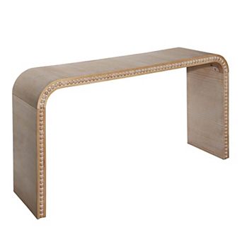 59 Inch Curved Waterfall Console Table with Wood Bead Trim for Entryway and Living Room