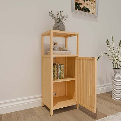 41 Inch Bamboo Single Door Storage Cabinet with Shelves for Multi Scene Use