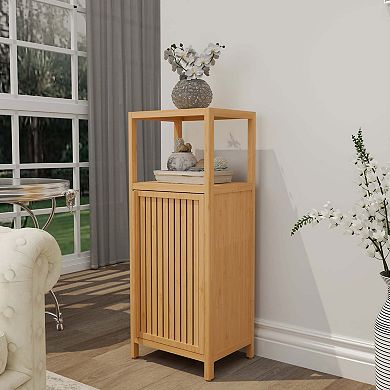 41 Inch Bamboo Single Door Storage Cabinet with Shelves for Multi Scene Use