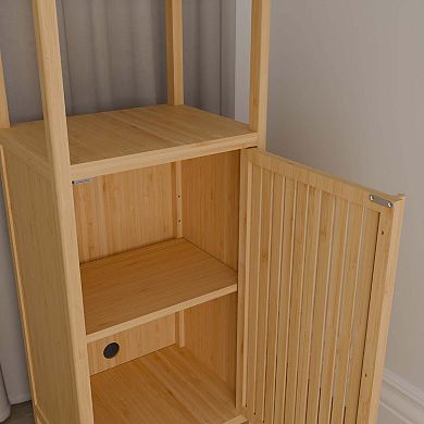 41 Inch Bamboo Single Door Storage Cabinet with Shelves for Multi Scene Use