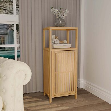 41 Inch Bamboo Single Door Storage Cabinet with Shelves for Multi Scene Use
