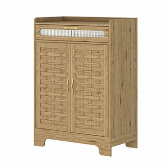 Modern Farmhouse Coffee Bar Cabinet with Drawer and Adjustable Shelf for Kitchen Dining and Entryway