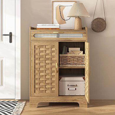 Modern Farmhouse Coffee Bar Cabinet with Drawer and Adjustable Shelf for Kitchen Dining and Entryway