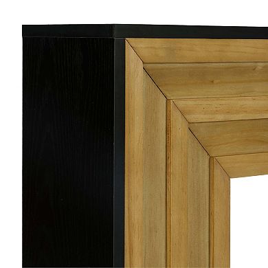 Modern Contrast Console Table with Layered Wood Frame and Black Top for Entryway or Living Room