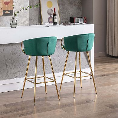 26 Inch Velvet Bar Stools Set of 2 with Chrome Footrest and Golden Legs
